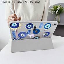1pc Blue Evil Eye & Spiritual Numeric Pattern Tablet Protective Case - Mystical Power Design, Foldable Stand And Shock-Proof Protection, With Pen Slot And Multi-Angle Stand - Compatible With IPad, Fits Tablet