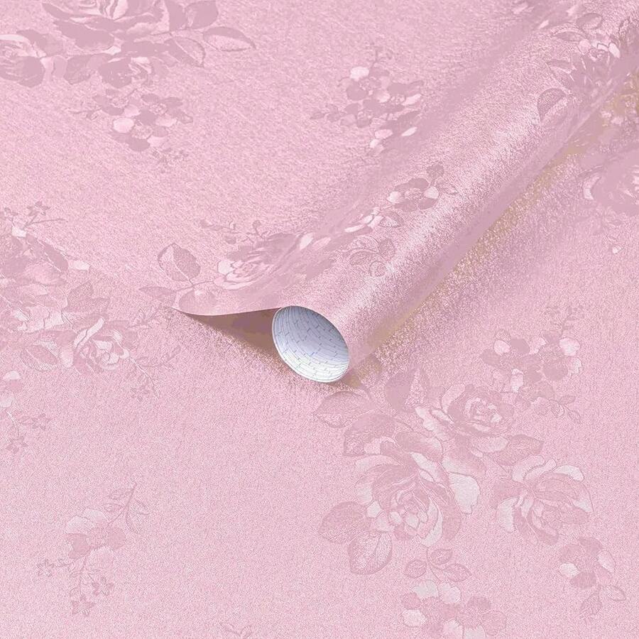 Dimoon 17.7''x236.2''Pink Peel And Stick Wallpaper Gothic Floral Wall Paper Contact Paper Closeout Renter Friendly Modern Se- Adhesive(236.2''x17.7'', Pink Floral Textured) - 粉紅色紋理 - 查看 1