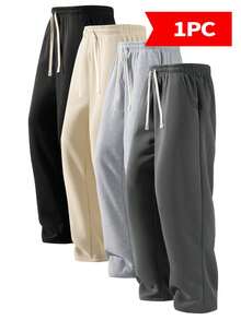 Blueplus Simple Style Drawstring Casual Pants, Breathable Fabric, Straight Trouser Legs, Comfortable And Loose, Suitable For Outdoor Sports And Fitness Or Home Wear In Spring, Summer And Autumn - Màu xám đen - Xem 1