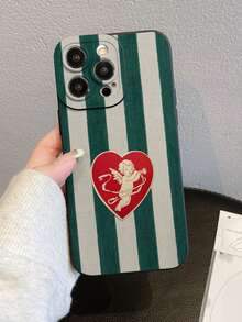 New Striped Cupid Pattern Phone Case, Anti-Fall Anti-Scratch Anti-Fingerprint Black TPU Soft Shell, Camera Lens Protection Compatible With Samsung, Apple, Redmi, OPPO, VIVO Protective Cover - Black - View 5