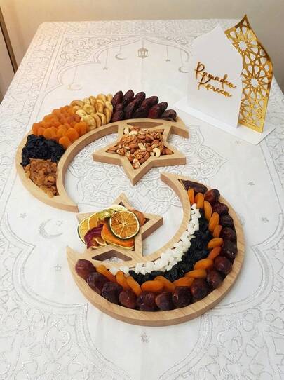 Cirelle 1个木质星月图案托盘，DIY装饰，适合家庭聚会、派对、宴会餐桌摆饰，可盛放水果和甜点，也可作为派对装饰盘或毛巾架使用。