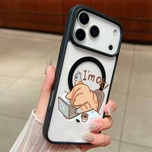 Cute Cat-Themed Work Scene Phone Case, Macaron Style, Magnetic, Drop-Proof TPU Frame, Independent Lens Frame, Built-In Magnetic Ring (MagSafe), Instantly Attaches. Compatible With IPhone 17, 16, 15, 14, 13, 12 Pro, Pro Max Plus, 17 Air, 16E. Two-In-One Design, Perfect Christmas Gift For Friends, Loved Ones, Or Yourself. - Black - View 15