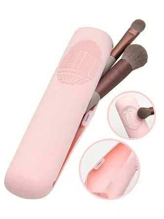 1pc Portable Silicone Makeup Brush Holder, Soft & Fashionable Travel Storage Box, Suitable For Cosmetic Tools, Magnetic Travel Makeup Bag, Portable Cosmetic Brush Organizer