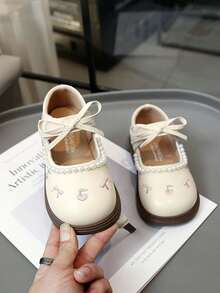 1双新款珍珠樱桃刺绣蝴蝶结软底公主鞋（女童款） - 米色 - 查看 1