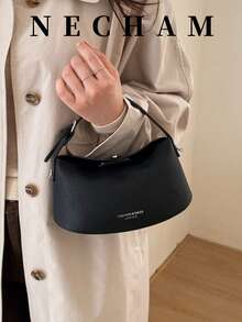 1pc Versatile Handbag, Boxy Design Small Bag, Unique Lock Closure, Suitable For Commuting, Shopping, Dating, Party - Black - View 2