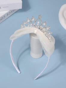 1pc Girls Fairy-Like Headband With Bowknot & Rhinestone Crown, Princess Headpiece - Beige - View 2