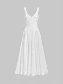 Robe élégante à boutons floraux, convient pour les vacances, les trajets, les rendez-vous romantiques, le port quotidien, les invités de mariage, les tenues d'été blanches - Blanc - Voir 7