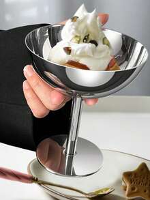 Stainless Steel Ice Cream Cup & Dessert Bowl, Round Pedestal Pudding Tray, Salad Fruit Yogurt Snack Candy Plate For Party/Wedding/Gathering/Ramadan - Silver - View 2