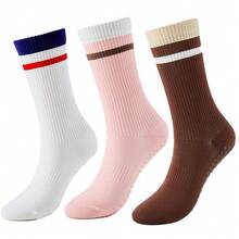 3 Pairs Of Solid Color Women's Sports Socks, Energetic Sports Style, Small And Medium-Sized Leg Shape, Anti Slip Adhesive, Running Yoga Socks, Suitable For Basketball Pilates Training - Multicolor - View 11