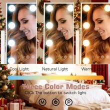 11.9 x 11.7 inch white adjustable LED makeup mirror, 10X magnification, three-color touchscreen dressing mirror, USB interface desktop mirror, high-definition beauty mirror, wedding season, room decoration - Blanco - Ver 5