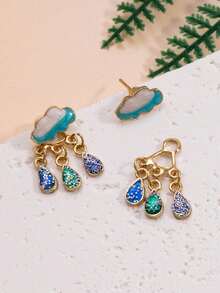1 Pair Fashionable Cute New Oil Drop Cloud & Raindrop Tassel Earrings, Suitable For Children - Multicolor - View 3