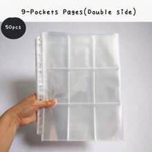 50个/包，共900个A4 11孔活页夹补充装，通用3英寸收藏套，9格双面明信片/卡片夹，返校用品 - 無色 - 查看 2