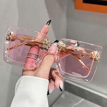 Travel Essential, Women's Luxurious Large Frame Square Fashion Glasses - Candy Colors, Anti-Gold Embellishments, Suitable Driving, Parties, And Other Occasions Suitable For Ladies As Valentine's Day Gifts, New Year Party Gift Accessorie - 香檳色 - 查看 5