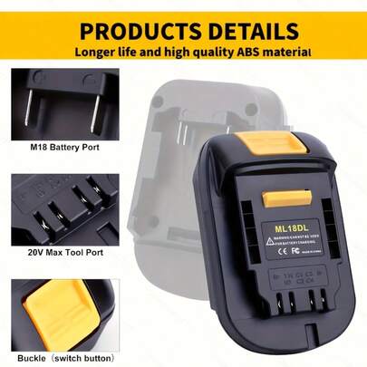 ML18DL-adapter kompatibel med Dewalt 20V sladdlösa verktyg, adapter kompatibel med Milwaukee 18V M-18, ersättning för Dewalt 20V Max (endast adapter).
