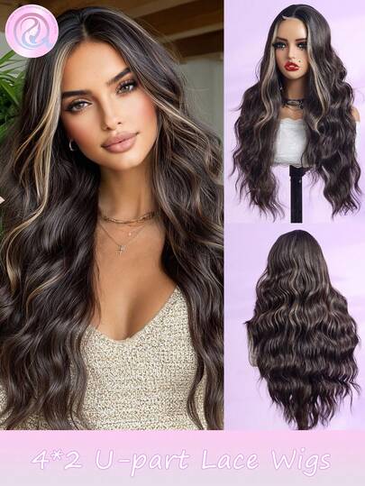 24 Inch Dyed White Synthetic U-Shaped Lace Front Wig, Soft Transparent Lace Wig, Suitable For Beginners With High-Temperature Fibers, Suitable For All Women, 28 Inch Suitable For Daily Wear, Parties, Holidays, And Role-Playing