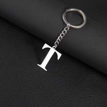 1pc Stainless Steel Minimalist A-Z Letter Keychain, Metal Material, 26 English Letters, Couples Keyring, Wallet/Handbag Accessory, Gift/Souvenir, Car Decor, Bag Charm, Cute Gothic/Y2K Style, With ID Card Holder Lanyard, Christmas Decoration - Silver - View 25
