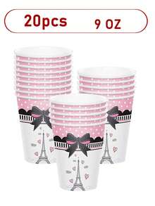 20 Pcs Paris Eiffel Tower Tableware Set | Serves 20 Guests | Paris Theme Tableware Set Kit, Oh La La Baby Shower Birthday Paris Theme Party Supplies,Includes 7 "/9" Plates, Cups And Napkins - Multicolor - View 10