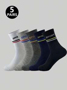 2/5/10/20 Pairs Men's Multicolor Striped Socks, Sport Letter Socks, Casual Leisure Sports Socks For Fitness, Running, Tennis, Basketball - Multicolor - View 12