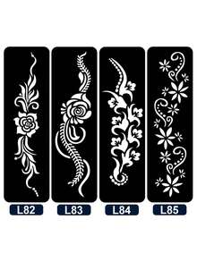 Hana Hand Drawn Tattoo Hollow Template Minimalism Hana Bride Elegant Lace Mandala Flower Pattern Sticker Suitable For Hands, Feet, Shoulders, Neck, Collarbone Semi Permanent Fake Tattoo Sticker 1 Pack - Black - View 8