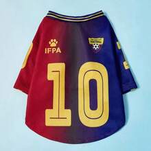 1件宠物狗/猫通用红蓝10号运动卫衣，英文数字和条纹印花，撞色罗纹袖口，舒适时尚的狗狗背心 - 紅色 - 查看 10