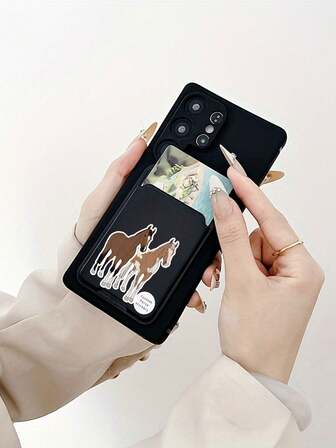 1个白色和黑色TPU极简纯色二合一卡包，马元素图案，防摔防滑，全包式手机壳，兼容苹果/三星/红米/OPPO/17 Pro Max/16 Pro Max/14 Pro Max/三星A07