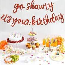 Go Shawty It's Your Birthday Banner, Hip Hop Themed Glitter Happy Birthday Banner, Rose Gold, Gold, Purple, Blue, Black Rap Theme Happy Birthday Sign, DIY Birthday Party Supplies For Men & Women - Red - View 5