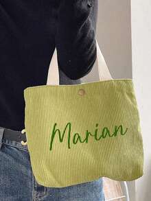 Customizable Tote Bag, Women's Large Capacity Corduroy Tote Bag, Portable Lunch Bag, Student Bento Box, Customizable With Name And Text, Personalized Picnic Bag, Suitable For School, Commuting And Travel Picnics, Storage Bag, Ideal Gift For Her, Girlfriend, Boyfriend, Friend, Valentine's Day, Bridesmaid, Wedding, Birthday, Mother's Day, New Year, Ramadan - Multicolor - View 5