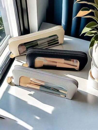 1个透明化妆刷包，便携式化妆品收纳袋，适合日常旅行，旅行收纳包，拉链收纳袋，整理袋，多功能文具收纳袋，拉链收纳袋，整理袋，便携式化妆品收纳袋，百搭日常配件，女士化妆包，旅行必备礼品