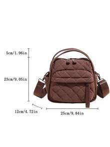 2025秋冬新款绗缝刺绣棉质手提包，简约优雅托特包，轻便面料斜挎包，休闲百搭多口袋单肩包，拉链封口，适合日常使用、购物、携带手机 - 彩色 - 查看 13