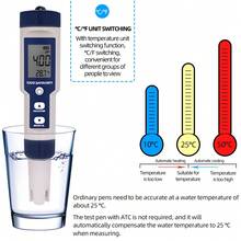 5 in 1 Water Quality Tester Digital Meter Water Quality Analyzer Detector PH/ TDS/ EC/ Temperature/ Salinity Testing IP67 Water Resistance Backlight Display - Azul - Ver 10