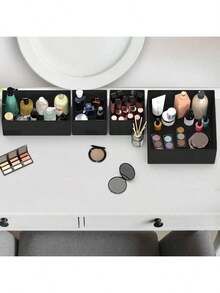 12件套可折叠抽屉收纳盒，米色布艺整理箱，适用于衣物、内衣、胸罩、袜子等，是衣柜和梳妆台抽屉的理想之选。 - 黑色 - 查看 2