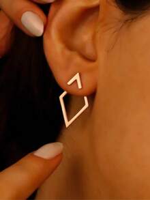Boucles d'oreilles géométriques polyvalentes pour femmes - Bijoux minimalistes élégants à couches de diamants - Argent - Voir 8