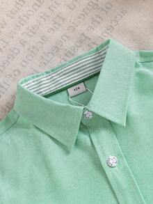 Boys' Collegiate Style Bear Embroidery Collar Long Sleeve Thin Shirt, Autumn - Mint Green - View 3