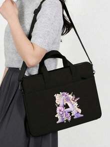 这款大容量黑色公文包饰有色彩缤纷的花卉字母印花，充满春日气息。它可个性化定制姓名，并印制A-Z字母，是一款大容量笔记本电脑包/平板电脑收纳包，适合商务旅行、办公或通勤使用。这款公文包非常适合携带笔记本电脑，是日常通勤的理想之选，也是送给家人朋友的绝佳生日或节日礼物，以及情人节礼物。 - 彩色 - 查看 3