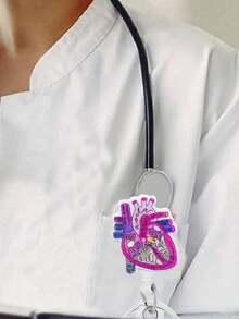1pc Retractable Nurse ID Badge Holder, Can Be Used As Keychain, Key Chain, ID Card Holder, With Keyring, Cute Heart-Shaped Acrylic ID Badge Holder, Great Gift For Women, Nurses, Doctors, Employees. Valentine's Day Car Accessories Hanging Ornament, Gothic Y2K Style Bag Hanging Strap With ID Holder, Christmas Car Accessories Hanging Ornament, Creative Gift For Teachers, Friends, Sisters - Multicolor - View 6