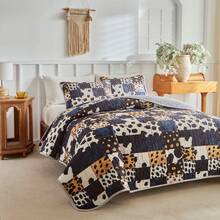 3pcs Bedding Set, Soft & Breathable Lightweight Bed Skirt, Super Fine Fiber Material, Printed Pattern Blanket, Suitable For All Seasons Home Decor, Ideal For Valentine's Day Gift, Oversized For Double Bed (1pc Comforter + 2pcs Pillowcases), Pillow Insert Not Included - Chocolate Brown - View 3