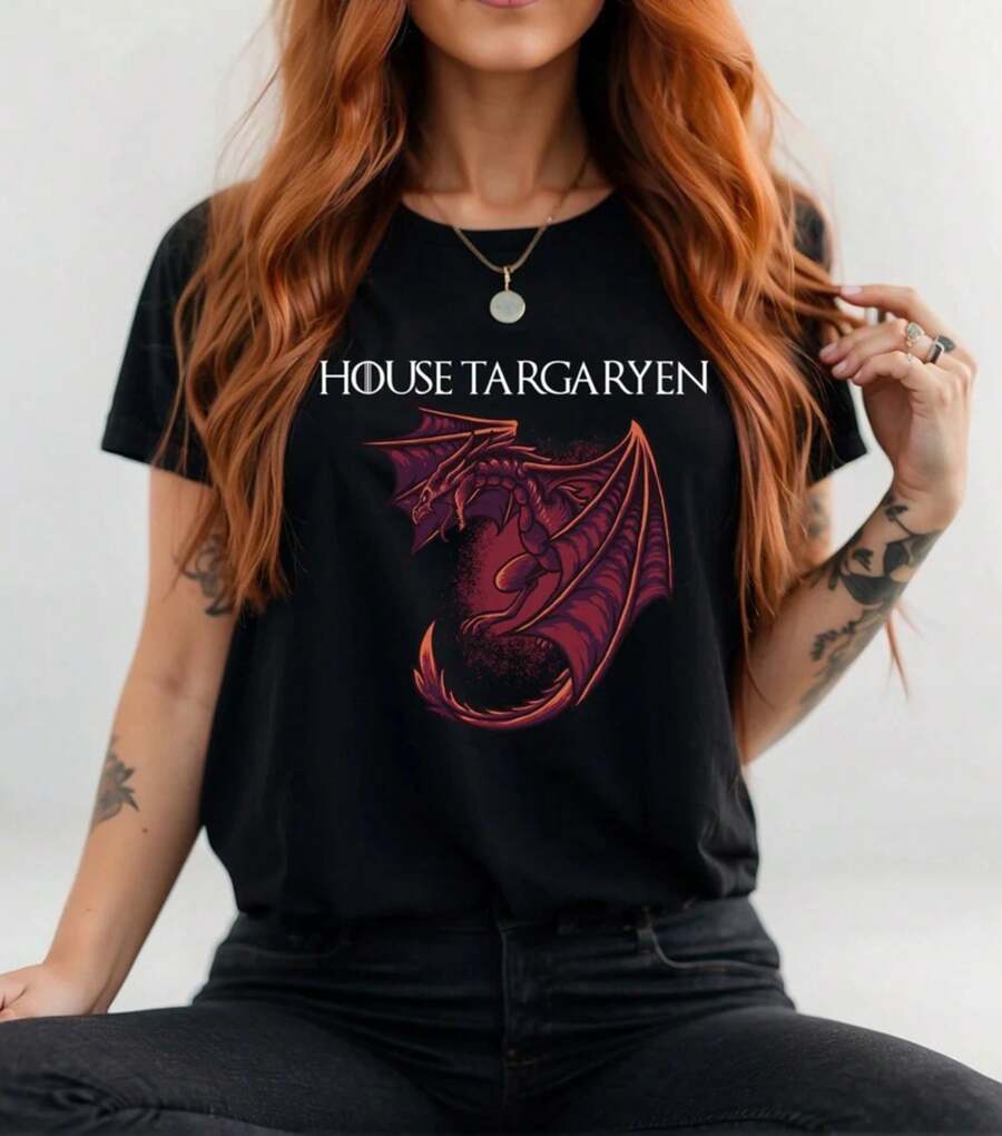 House Targaryen Shirt Lover Gift Fantasy Dragon Shirt Mother Of Dragons T-Shirt Flying Dragon Shirt Fantasy Dragon Book Lover - màu đen - Xem 1