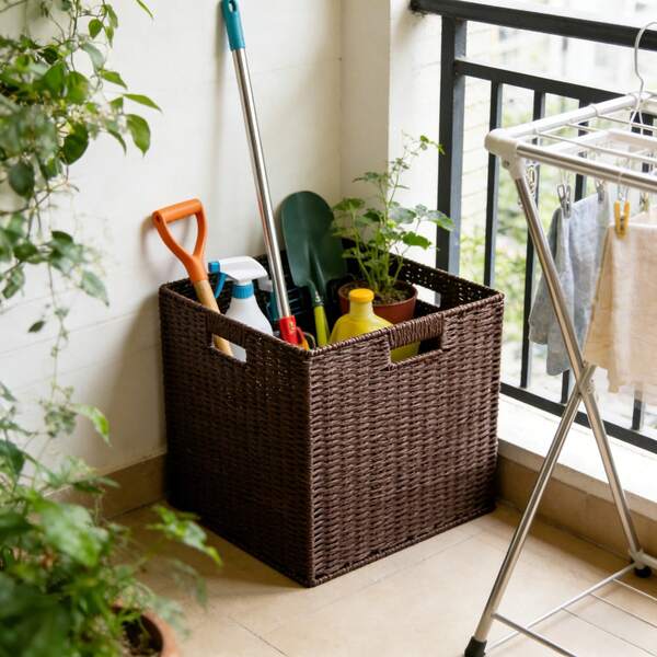 Woven Rattan-Look Storage Basket, Minimalist Solid Beige Narrow Rectangular Reinforced Edge Multi-Purpose Storage Basket, Suitable For Bar, Bathroom, Bedroom, Coffee Table Daily Use