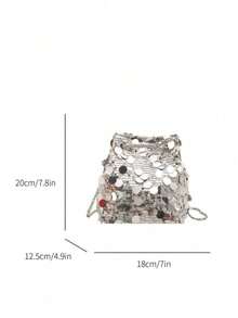 1pc Shiny Lightweight Durable Large Capacity Women's Crossbody Bag, Fashion Versatile Party Bucket Bag, Suitable For Party, Travel, Evening Events - Silver - View 10