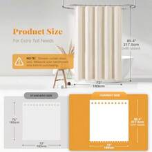 Boho Farmhouse Shower Curtain Linen Rustic Weighted Striped Cloth Shower Curtain Set With Tassel Water Repellent Bohemian Vintage Country Fabric Shower Curtain For Bathroom Cream/Beige 72x72 - A - 奶油色+72英吋寬 x 84英吋長(1 件裝) - 查看 3
