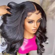 NATAN黑色水波纹合成发13X6 13*4 5*5 4*4蕾丝前额假发，预拔毛耐热纤维，日常派对无胶假发，前额假发，真人发假发，10英寸-36英寸混合发，高清透明前额假发 - 自然色&黑色系 - 查看 8