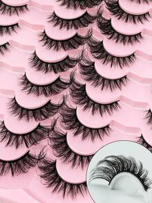20 Pairs Of D Curly Russian False Eyelashes, Thick And Fluffy False Eyelashes With A Dense And Curled Effect, Artificial 3D Mink False Eyelashes, Cat-Eye Effect, Fine Thread, 3D Thick And Dense False Eyelash Strips, Full-Effect False Eyelash Strips With Eye-Lifting And Elongating Effects, Suitable For Beginners. - Lông mi  mắt mèo - Xem 4