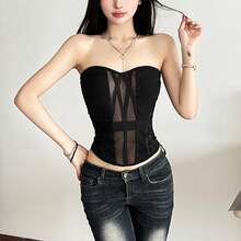 European And American Style Spring New Women's Solid Color Slim Street Fashion Off-Shoulder Tube Top Backless Vest - Black - View 2