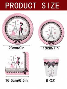 20 Pcs Paris Eiffel Tower Tableware Set | Serves 20 Guests | Paris Theme Tableware Set Kit, Oh La La Baby Shower Birthday Paris Theme Party Supplies,Includes 7 "/9" Plates, Cups And Napkins - Multicolor - View 6