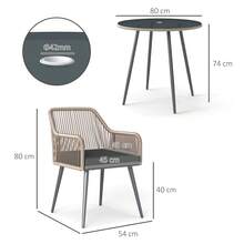 Outsunny 4 Seater Rattan Dining Set, Rattan Garden Furniture Set With Parasol Hole, Outdoor Dining Table And Chairs Set With Cushions, Round Glass Top Table For Patio, Balcony, Light Brown - Brown - View 2