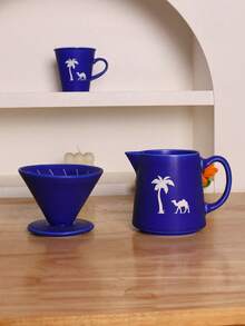 1 Conjunto Cafeteira de Cerâmica Vintage para Compartilhar, Cafeteira de Cerâmica com Padrão de Camelo para Coar Café, Xícara de Filtro de Café de Cerâmica, Coador de Café, Presente para Amigos