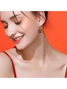 EstiloEVER FAITH Cristal Esmalte Lindo Navidad Bolso ÁRbol Lazo Gancho Colgante Aretes Para MujersVersióN Mejorada - Rojo Tono Dorado - Ver 4