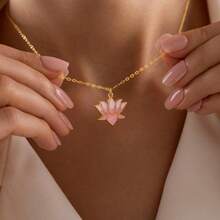 Exquisite Gradient Enamel Lotus Flower "Flower Of Life" Necklace For Women, Featuring A Cute And Elegant Design In Lovely Pink And Blue, Perfect For Everyday Wear. - 限項鍊 - 查看 12