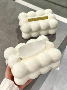 1pc Elegant Cloud-Shaped Tissue Box, Glossy Black Plastic Square Desktop Napkin Holder, Textured Cotton Candy Design, Versatile For Living Room, Bedroom, Kitchen, Dining Table, Home Decor Storage Essential, Great Gift For Holidays, Weddings, Housewarming - Multicolor - View 2