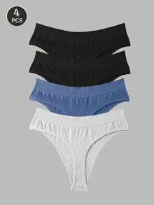 4pcs High Waist Seamless Thong Panties, Women Sexy Triangular Briefs, Seamless Underwear - Multicolor - View 4